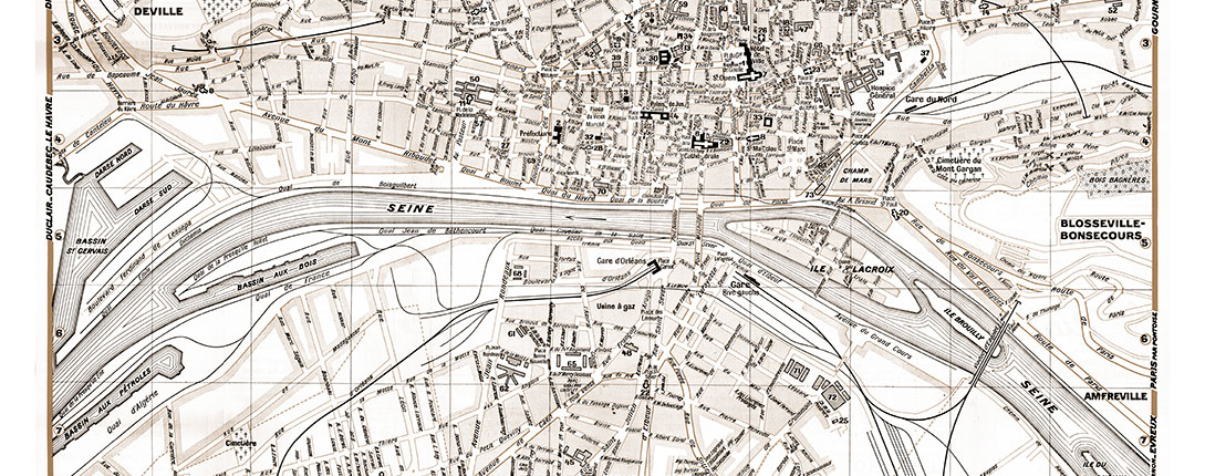plan de ville vintage sépia de Rouen Blay Foldex