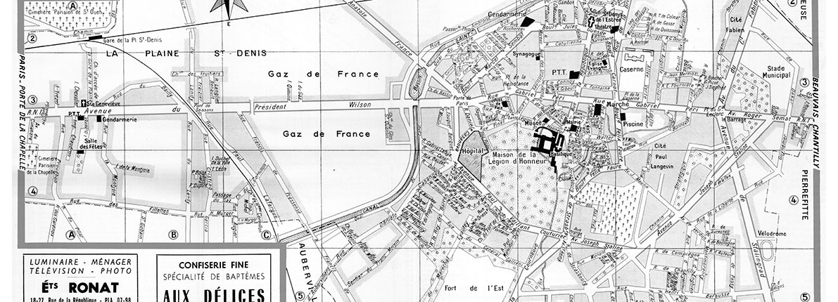 plan de ville vintage noir et blanc de Saint-Denis Blay Foldex