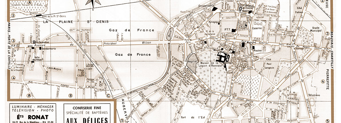 plan de ville vintage sépia de Saint-Denis Blay Foldex