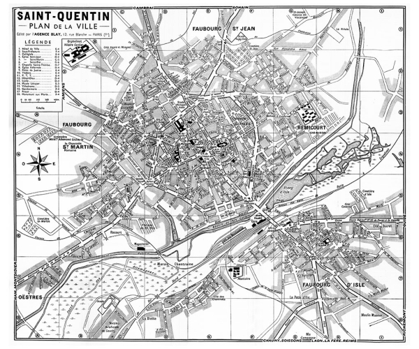 plan de ville vintage noir et blanc de Saint-Quentin Blay Foldex