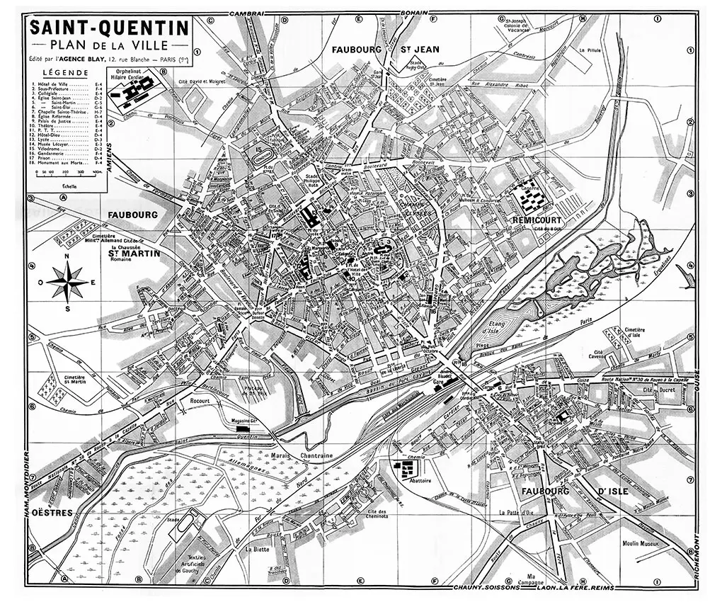 plan de ville vintage noir et blanc de Saint-Quentin Blay Foldex