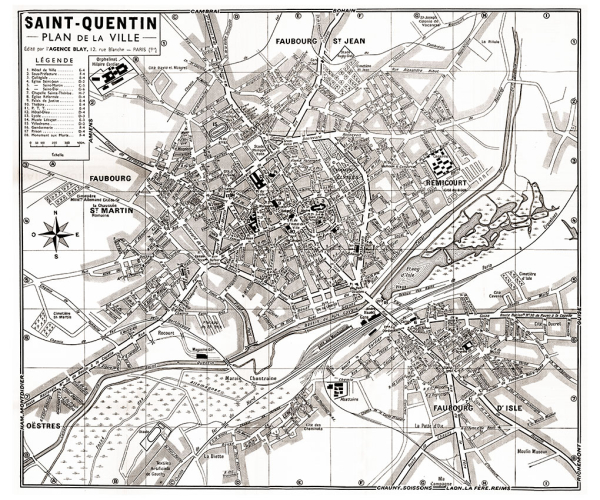 plan de ville vintage sépia de Saint-Quentin Blay Foldex