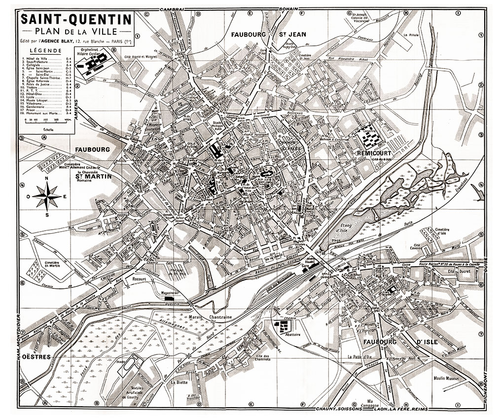 plan de ville vintage sépia de Saint-Quentin Blay Foldex