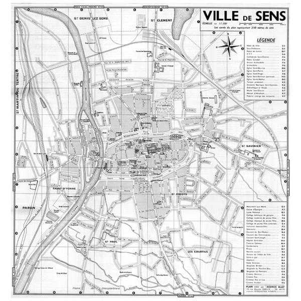 plan de ville vintage noir et blanc de Sens Blay Foldex