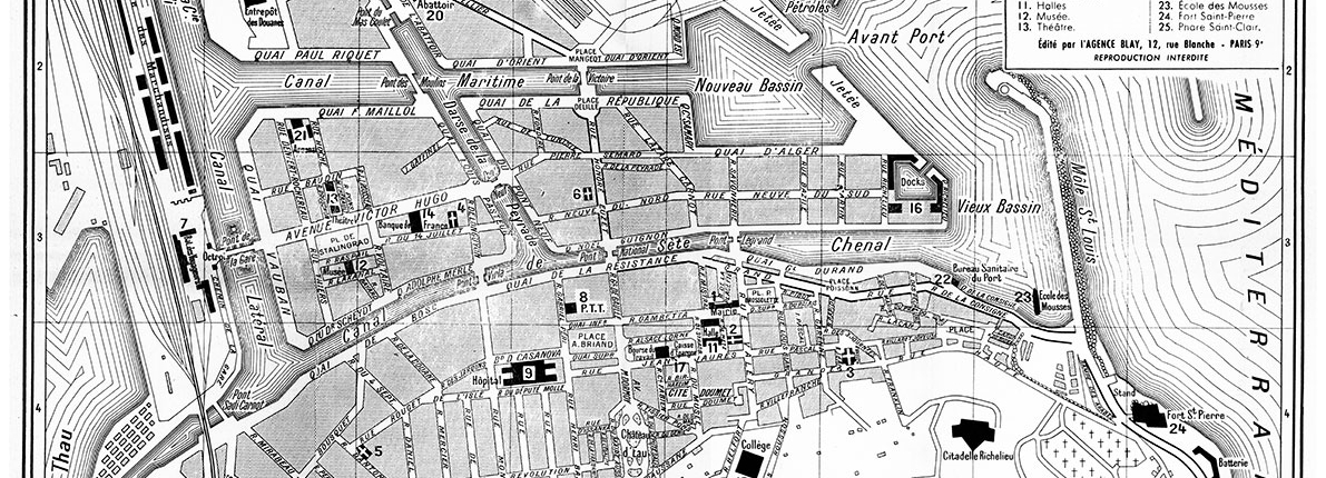 plan de ville vintage noir et blanc de Sète Blay Foldex