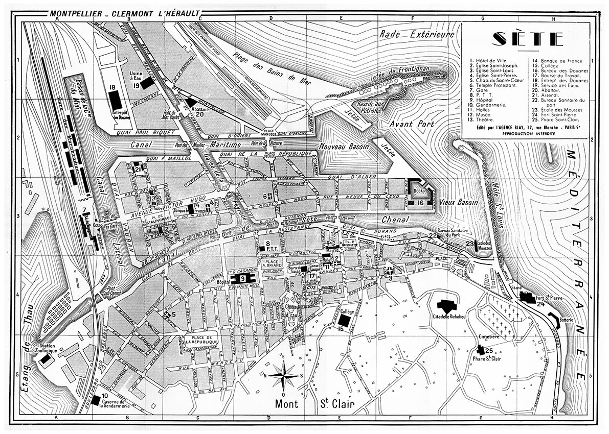 plan de ville vintage noir et blanc de Sète Blay Foldex