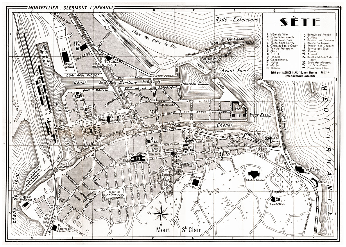 plan de ville vintage sépia de Sète Blay Foldex