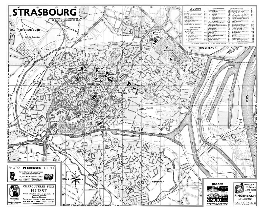 plan de ville vintage noir et blanc de Strasbourg Blay Foldex