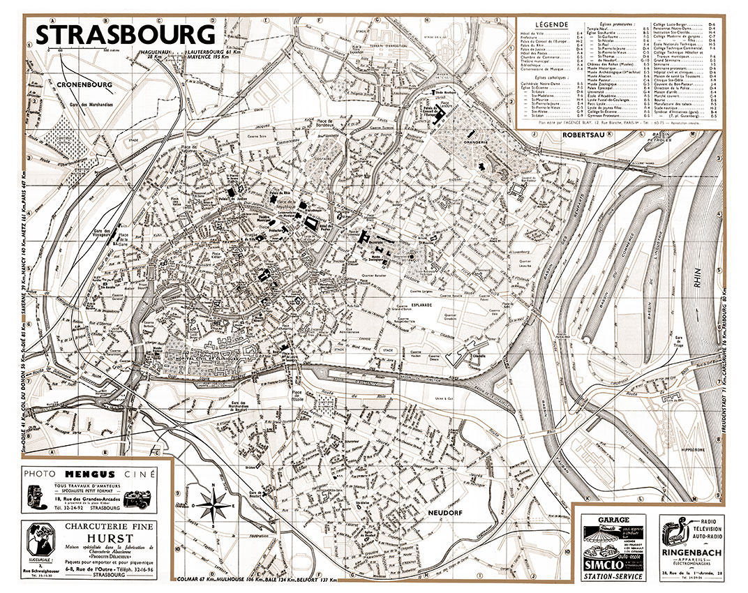 plan de ville vintage sépia de Strasbourg Blay Foldex
