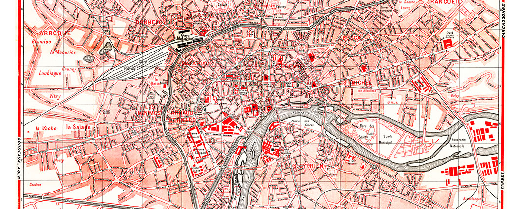 plan de ville vintage couleur de Toulouse Blay Foldex