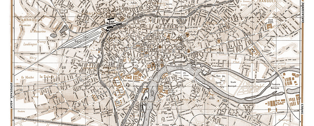 plan de ville vintage sépia de Toulouse Blay Foldex