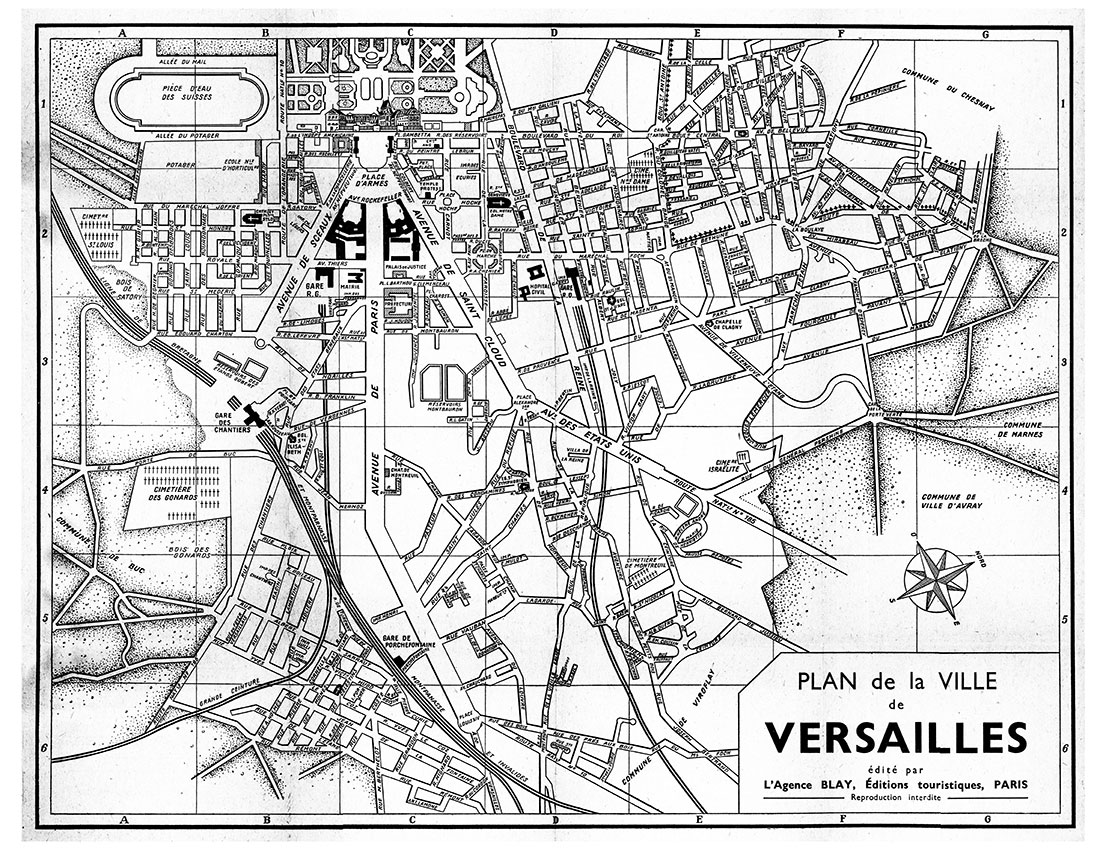 VERSAILLES_VL_NB plan de ville vintage noir et blanc de Versailles Blay Foldex