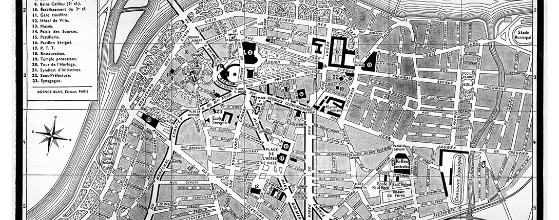 plan de ville vintage noir et blanc de Vichy Blay Foldex