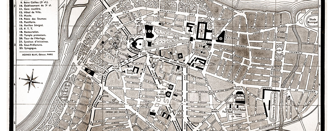 plan de ville vintage sépia de Vichy Blay Foldex