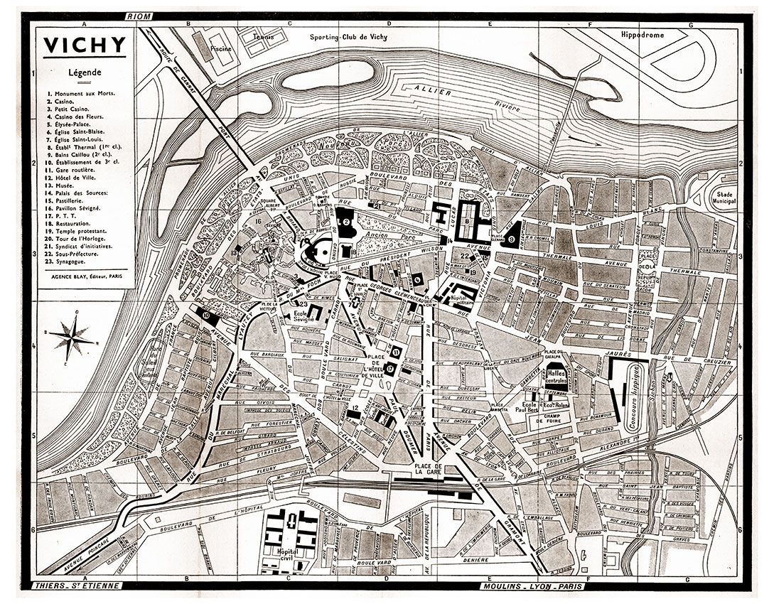 plan de ville vintage sépia de Vichy Blay Foldex