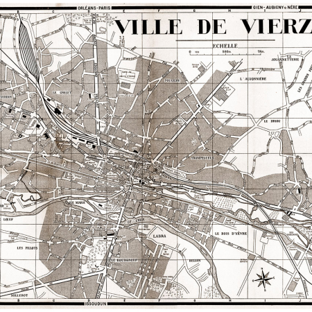 plan de ville vintage sépia de Vierzon Blay Foldex
