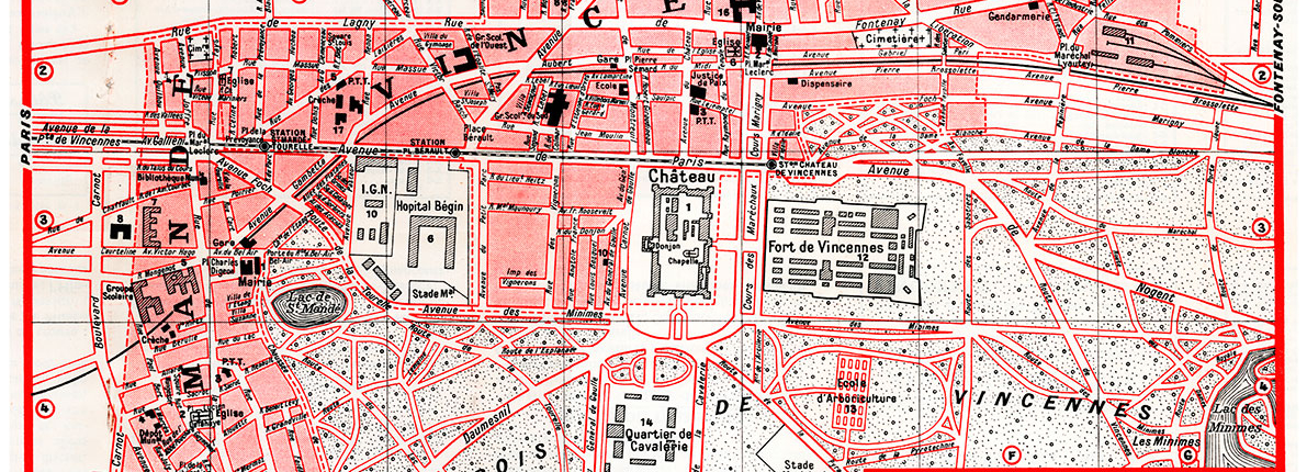 plan de ville vintage couleur de Vincennes et Saint-Mandé Blay Foldex