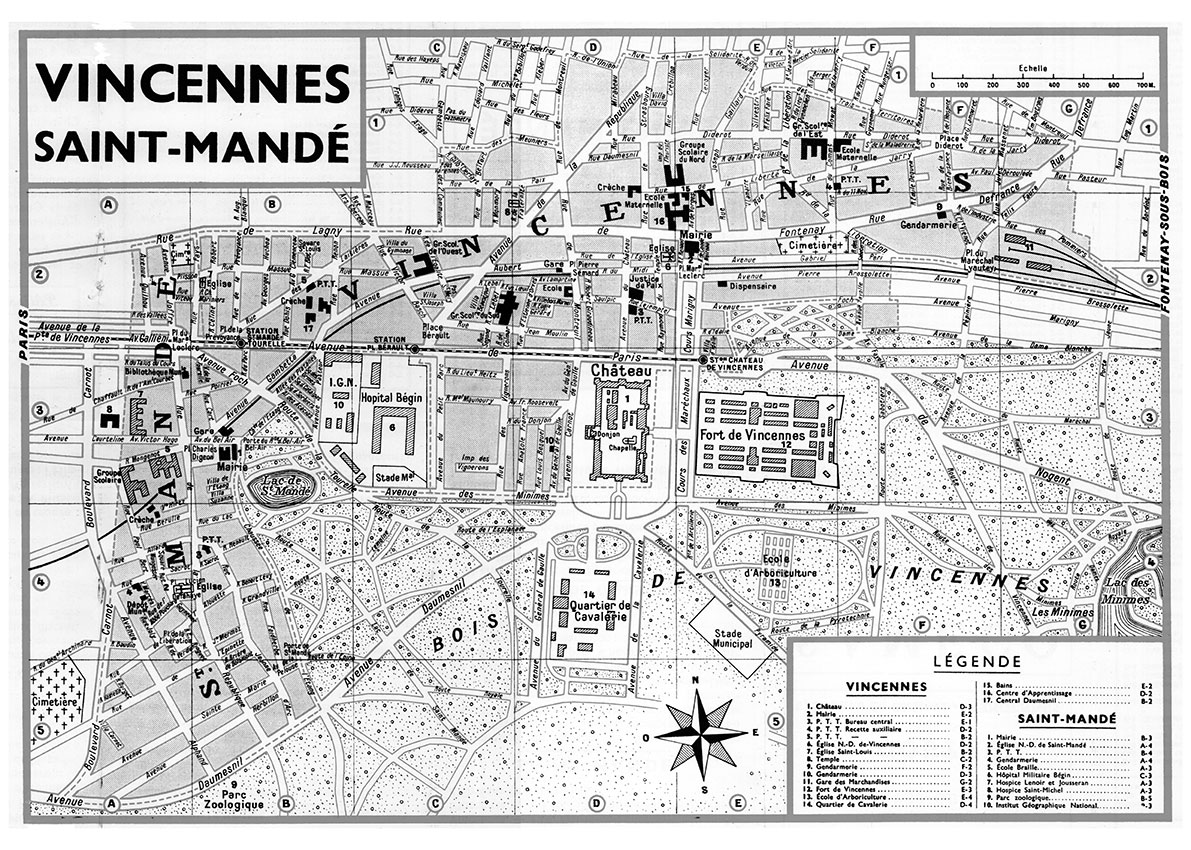 plan de ville vintage noir et blanc de Vincennes et Saint-Mandé Blay Foldex