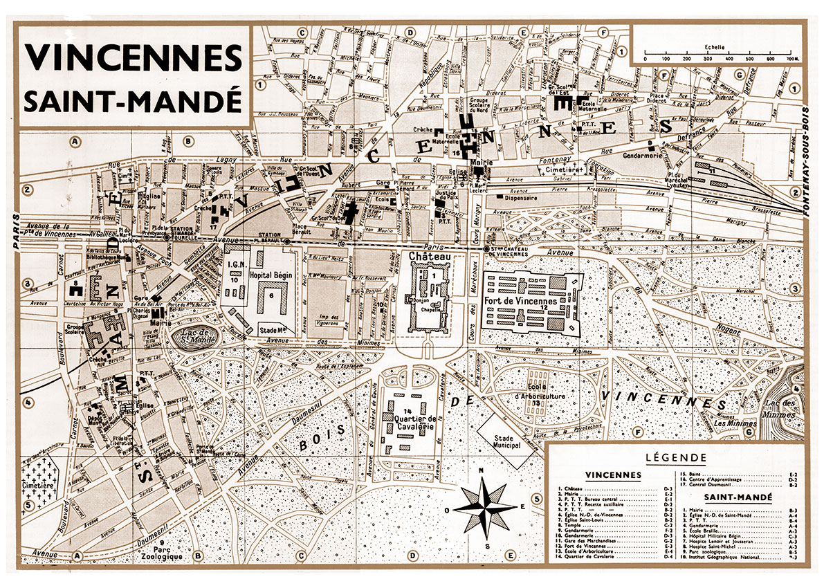 plan de ville vintage sépia de Vincennes et Saint-Mandé Blay Foldex