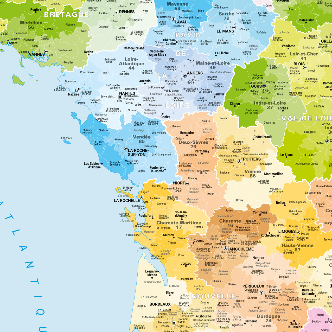 Carte de France administrative zoom - 2021 - Blay-Foldex