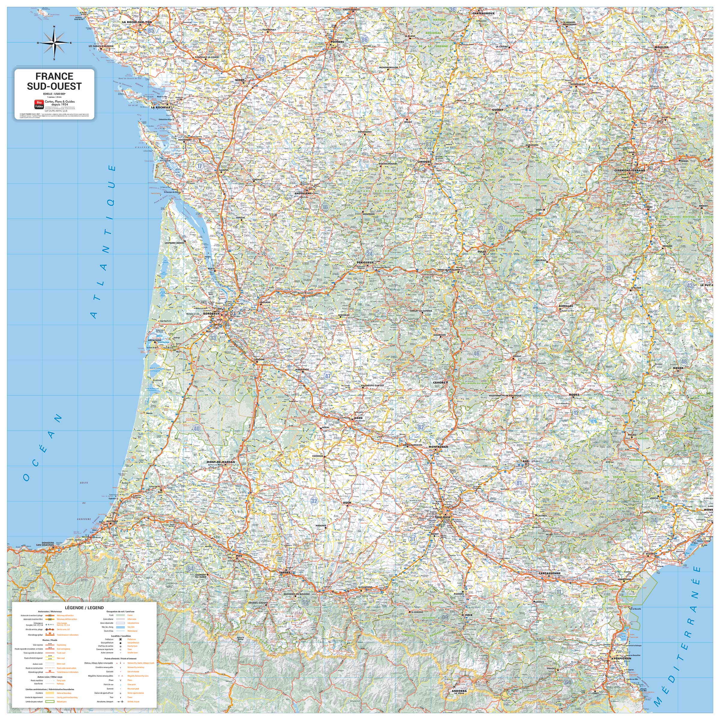 france_500k_sud_ouest_420 Carte de France quart sud-ouest - 2021 - Blay-Foldex