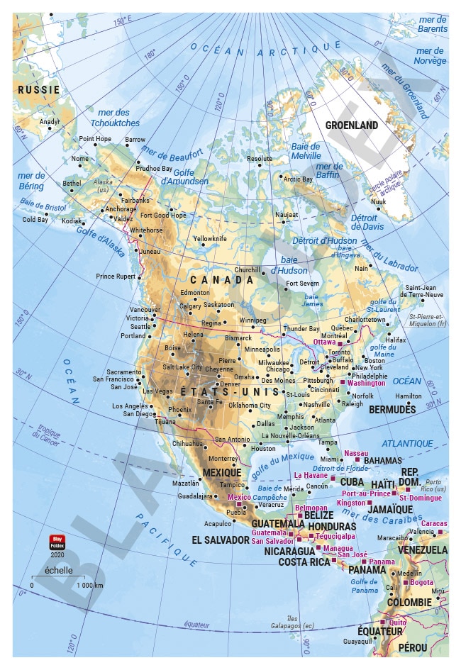 carte de l'Amérique du Nord pour agenda Blay-Foldex