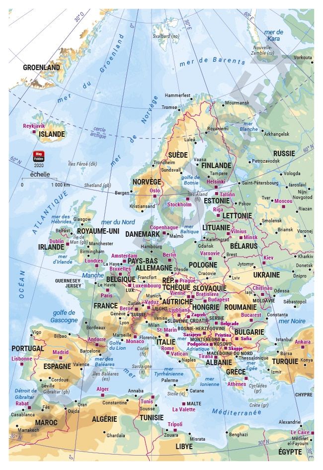 carte de l'Europe pour agenda Blay-Foldex