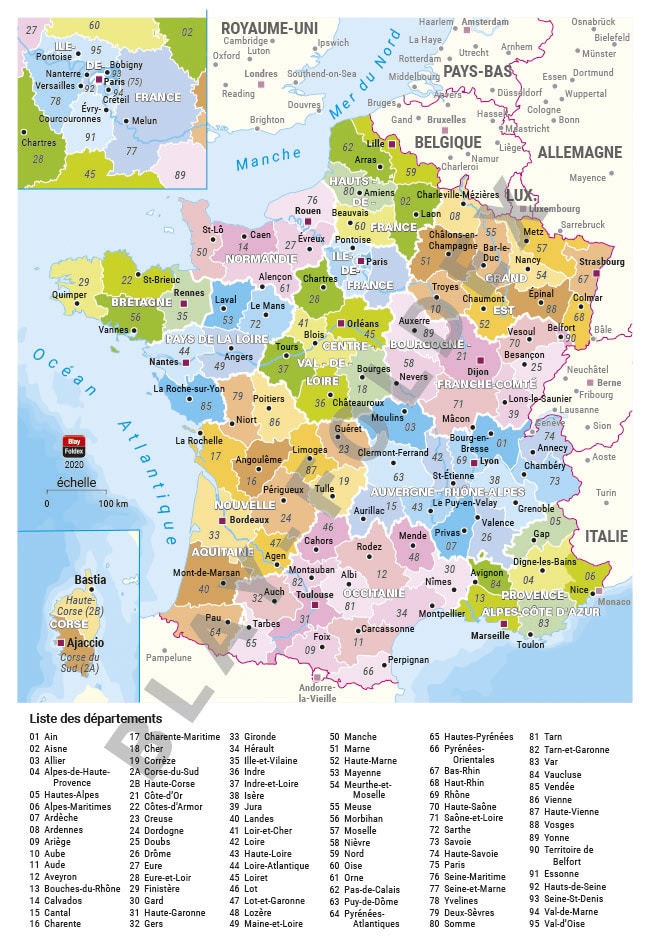 carte de France administrative pour agenda Blay-Foldex