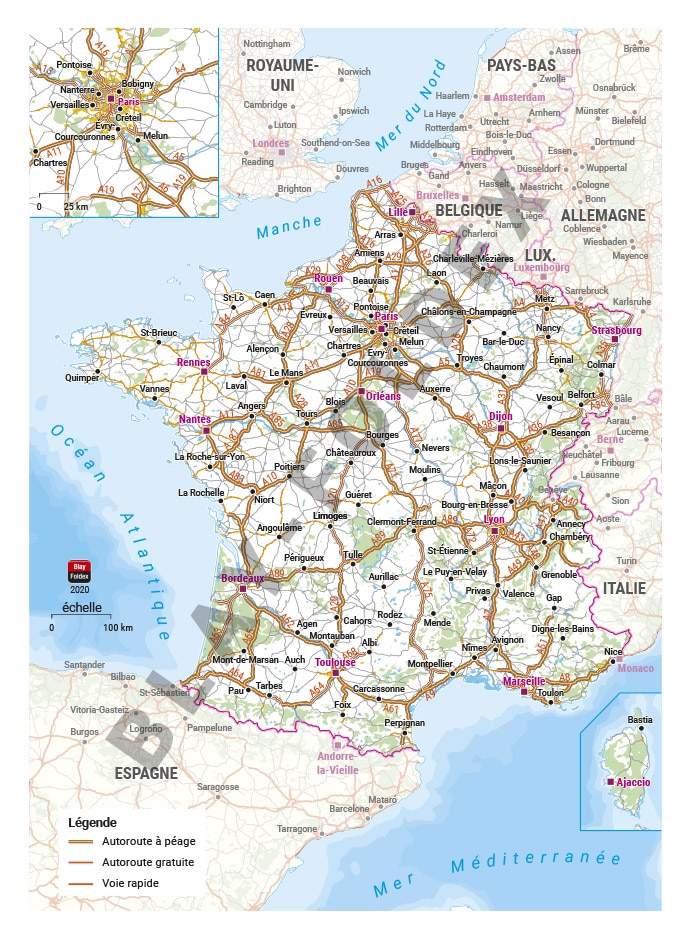 carte de France routière pour agenda Blay-Foldex