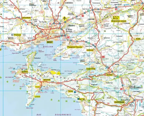 Carte routière de Bretagne en Breton - Zoom