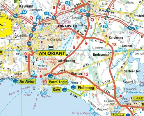 Carte routière de Bretagne en Breton - Zoom