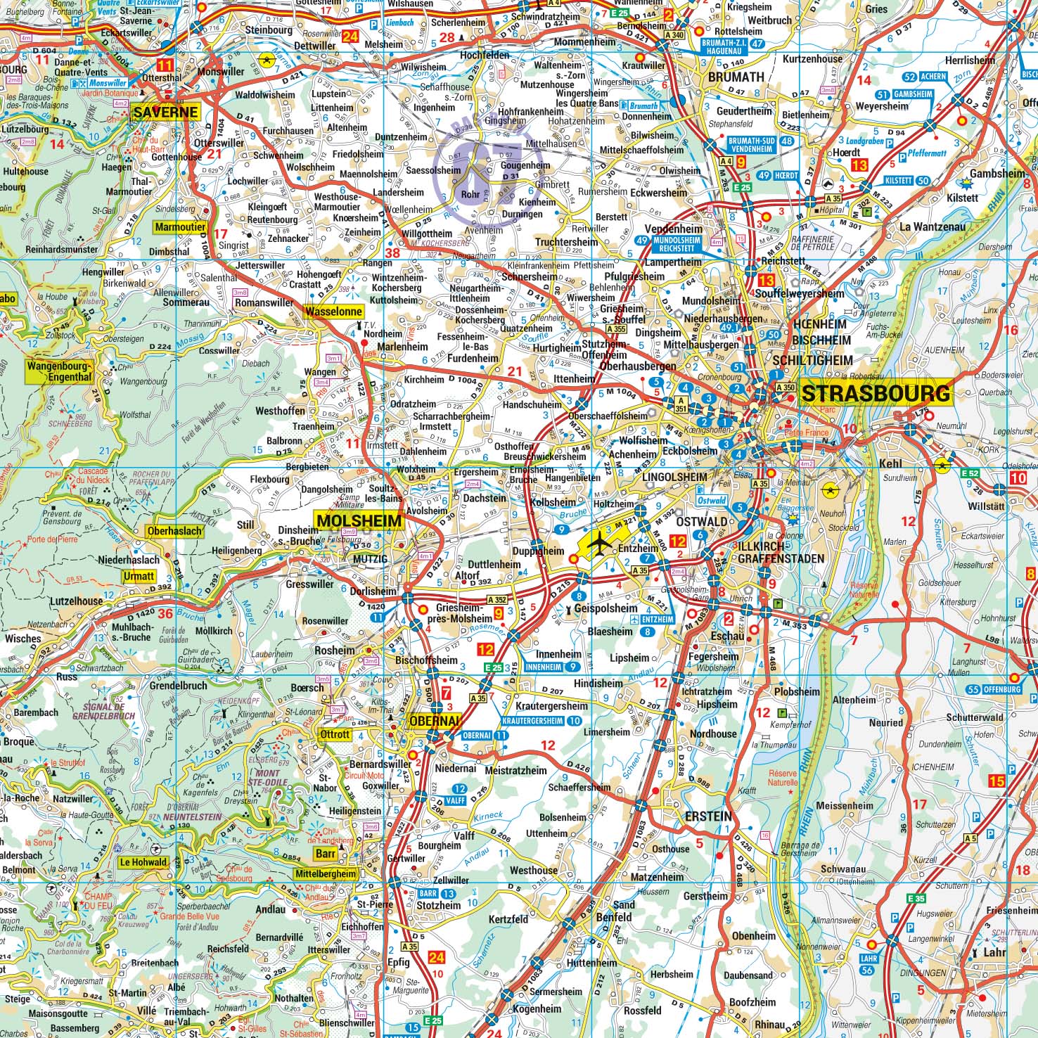 Poster de la carte routière de la région Alsace