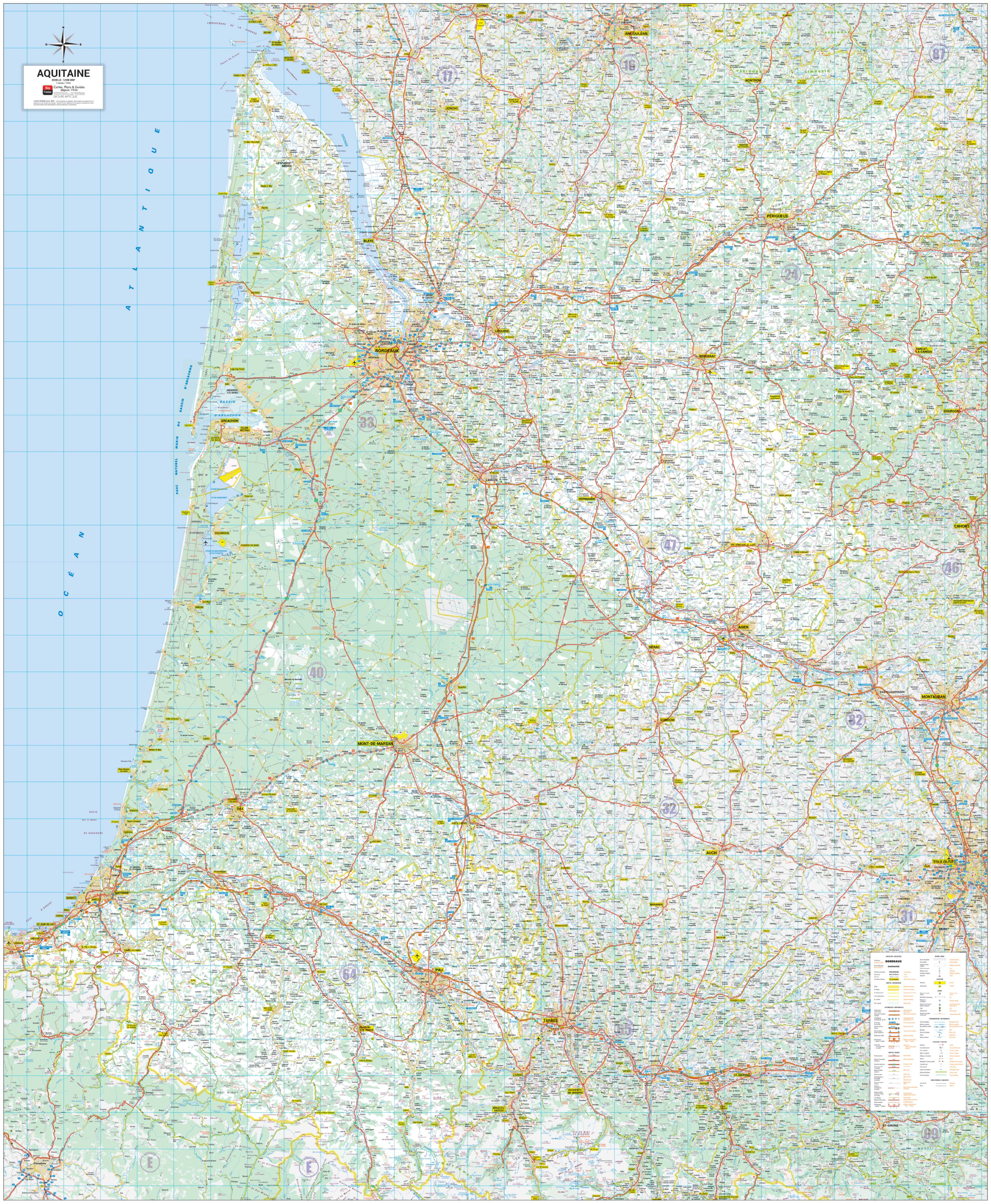 Aquitaine Poster de la carte routière de la région Aquitaine