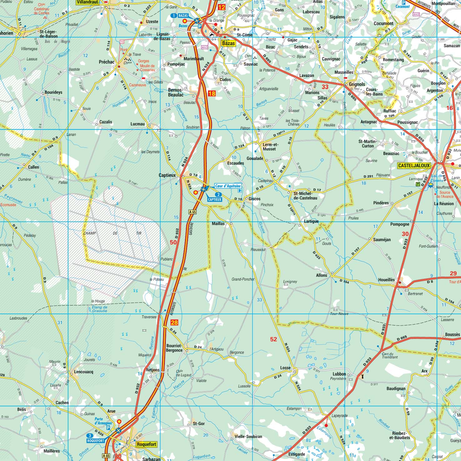 Aquitaine_detail Poster de la carte routière de la région Aquitaine