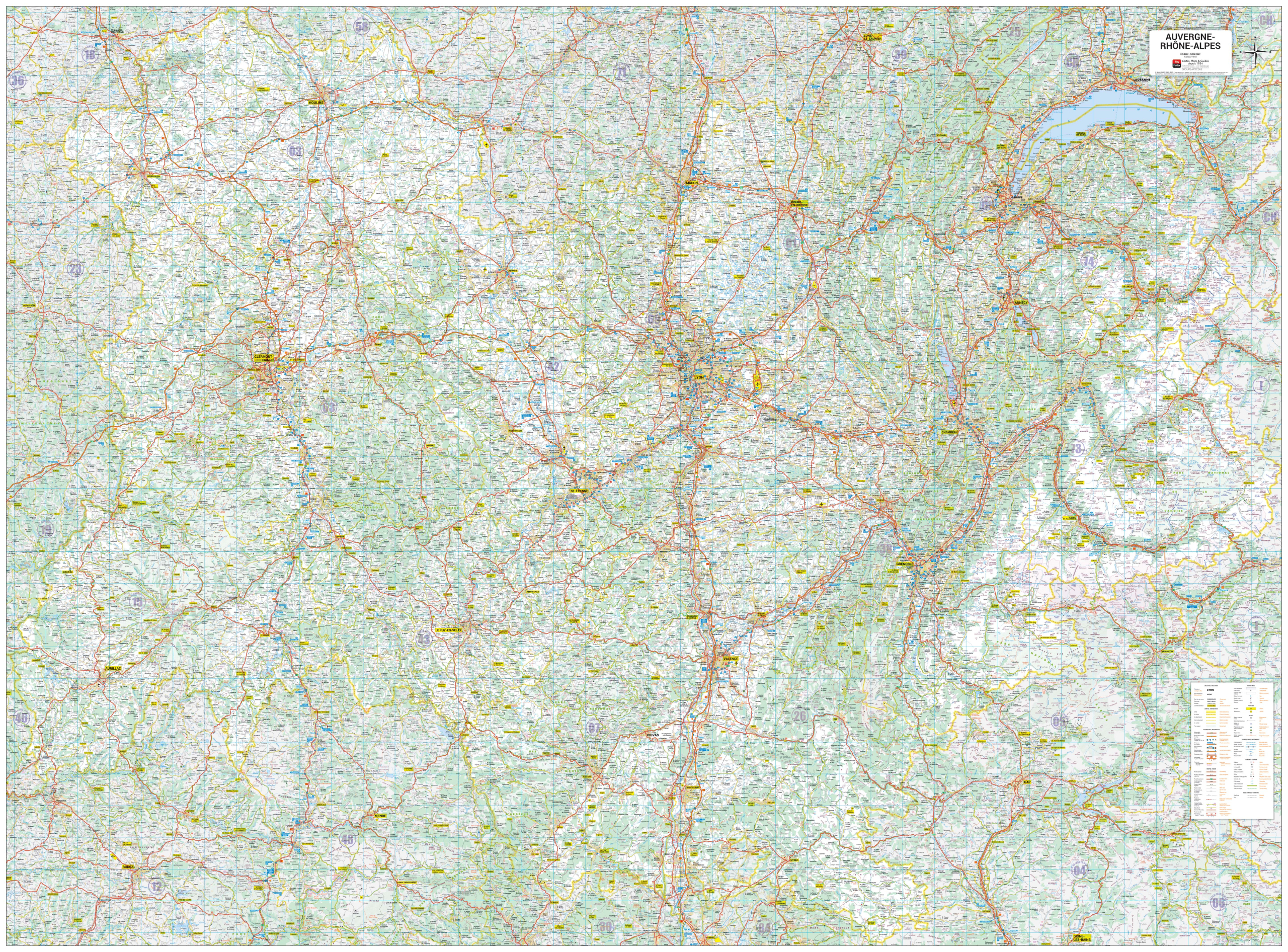 Poster de la carte routière de la région Auvergne-Rhône-Alpes