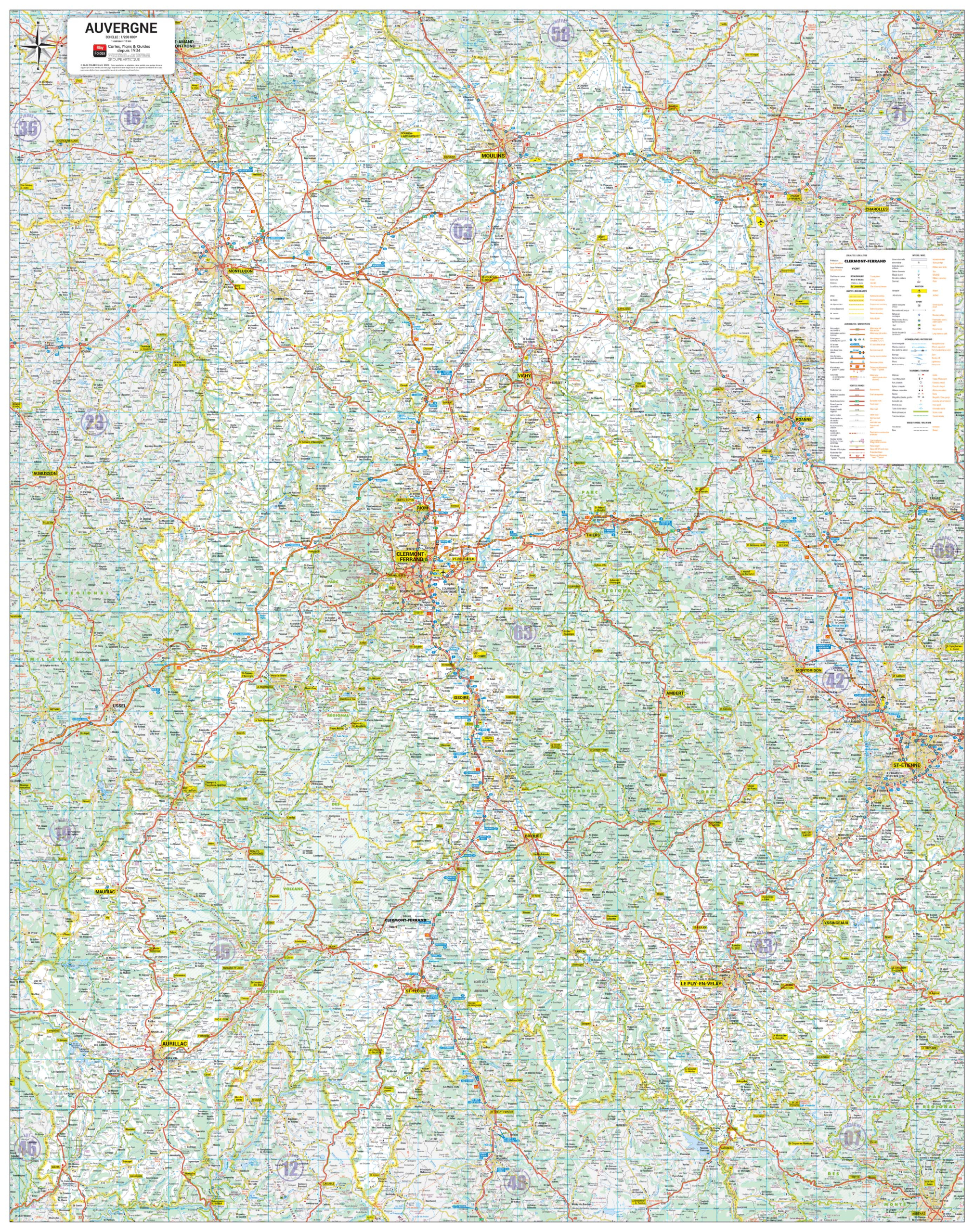 Poster de la carte routière de la région Auvergne