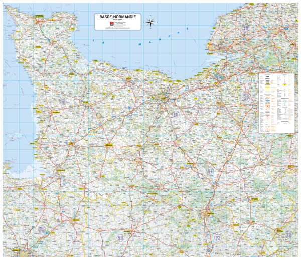 Poster de la carte routière de la région Basse-Normandie