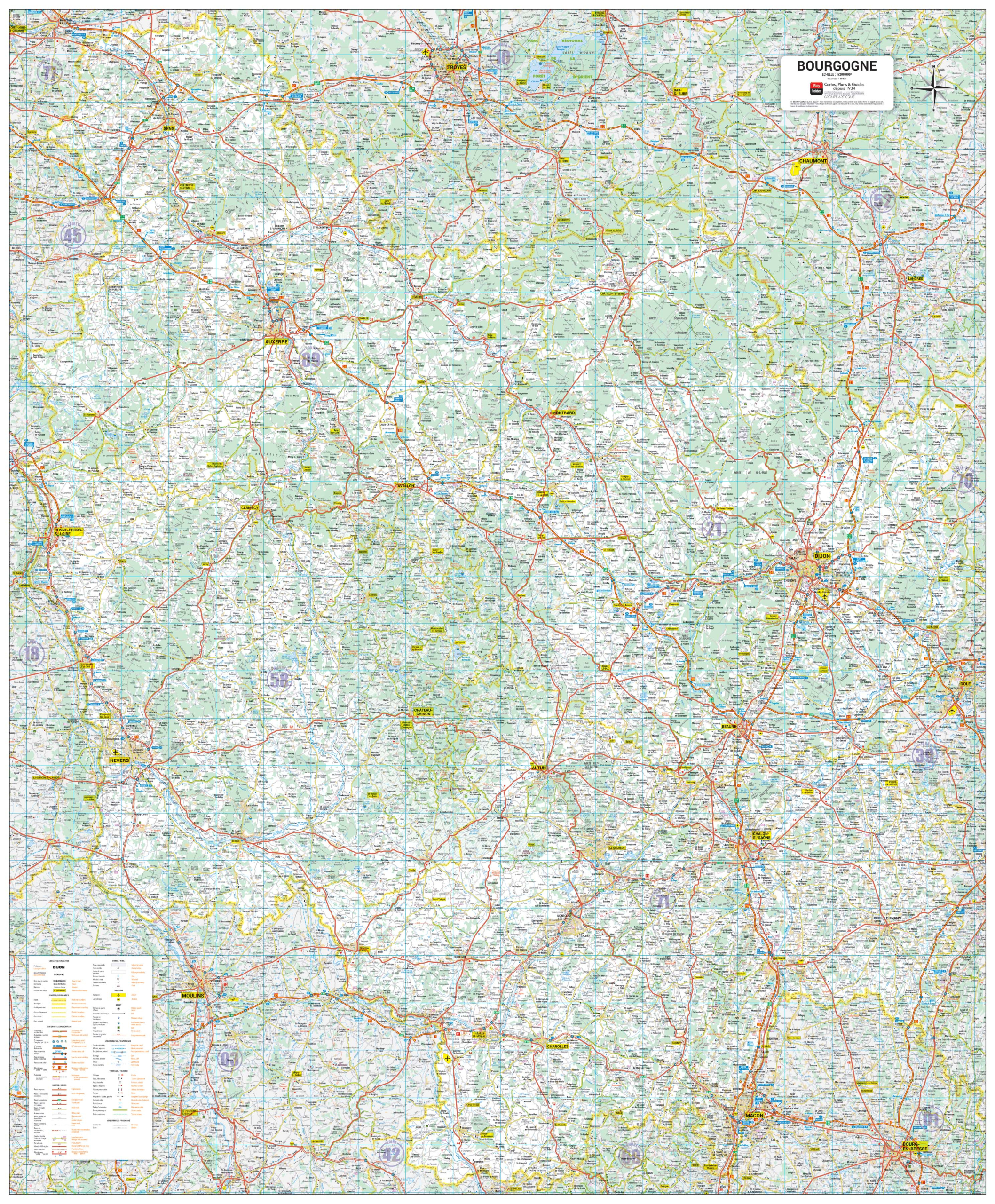 Poster de la carte routière de la région Bourgogne