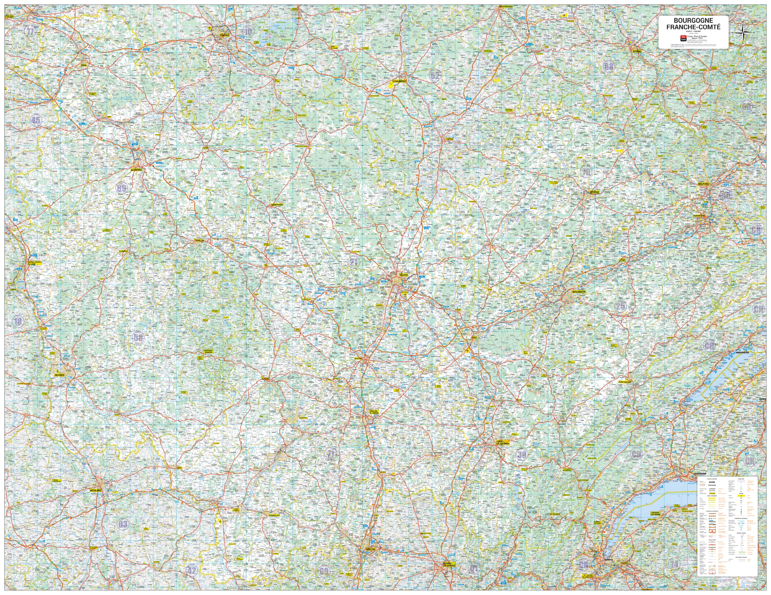 Poster de la carte routière de la région Bourgogne-France-Comté