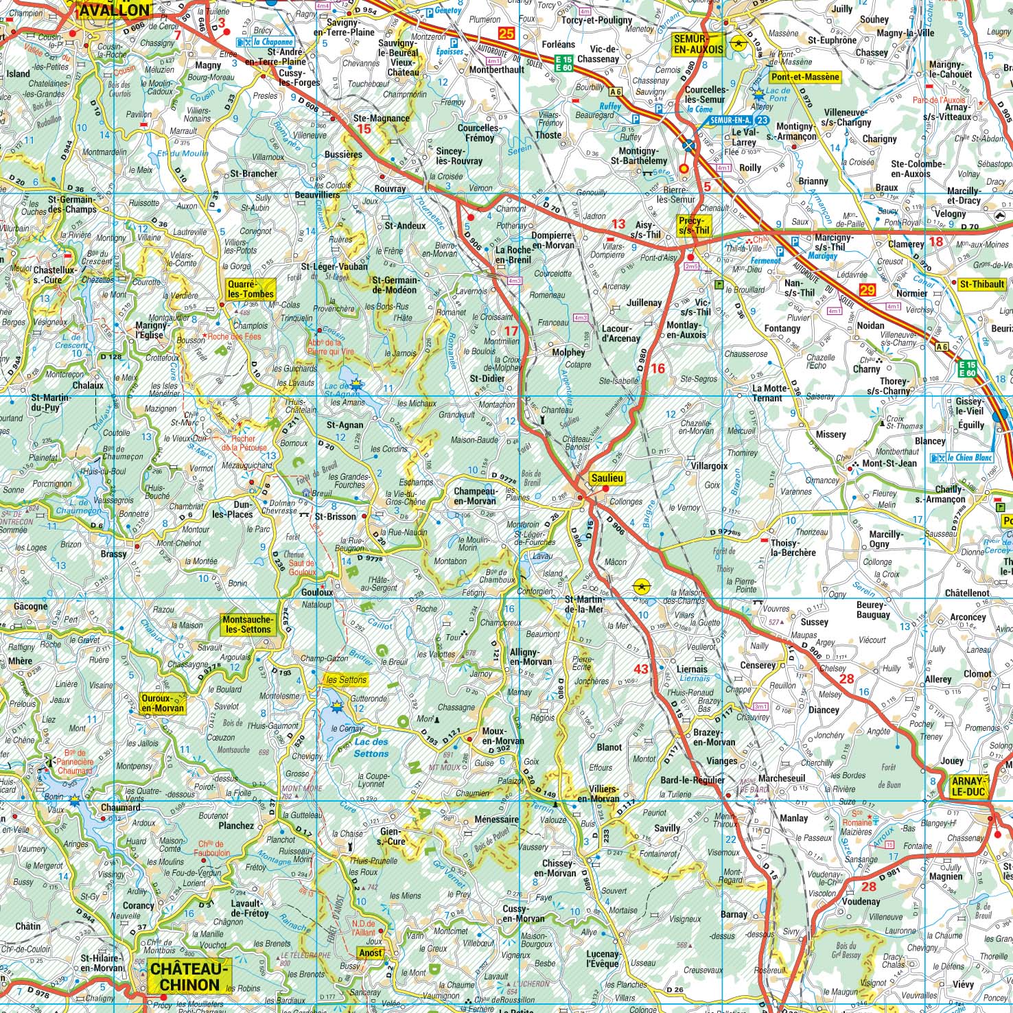 Poster de la carte routière de la région Bourgogne