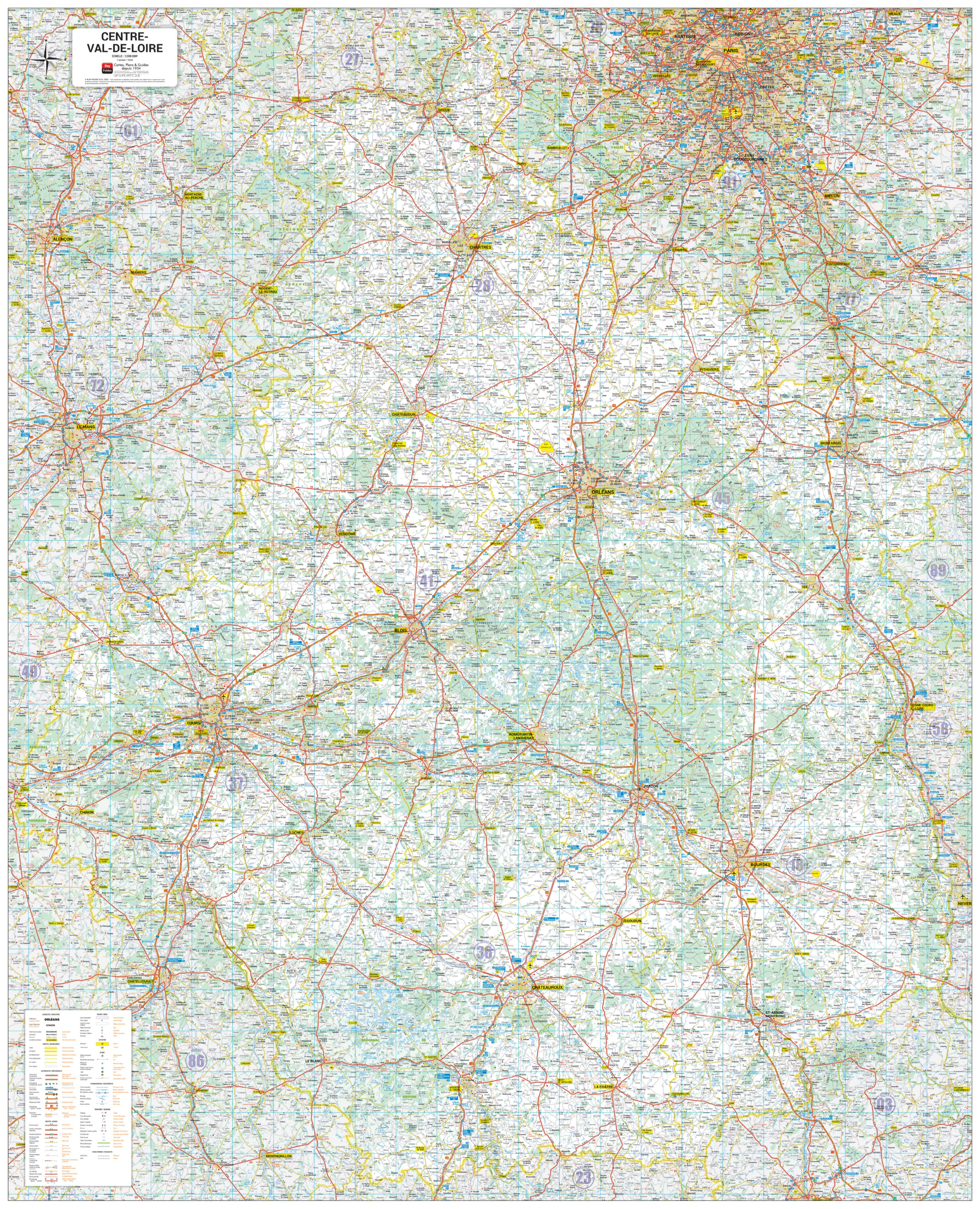 Poster de la carte routière de la région Centre-Val-de-Loire