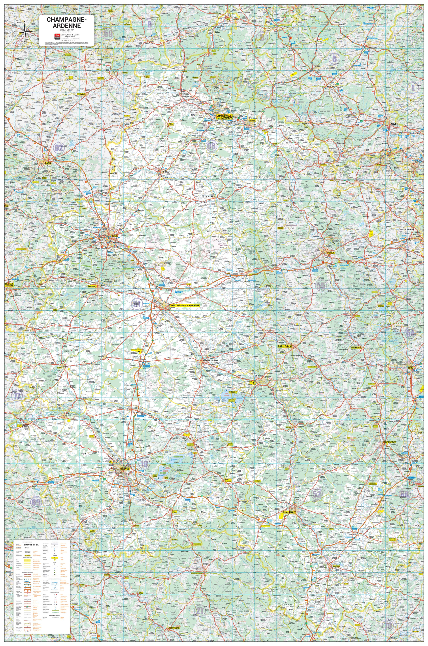 Champagne-Ardenne Poster de la carte routière de la région Champagne-Ardennes
