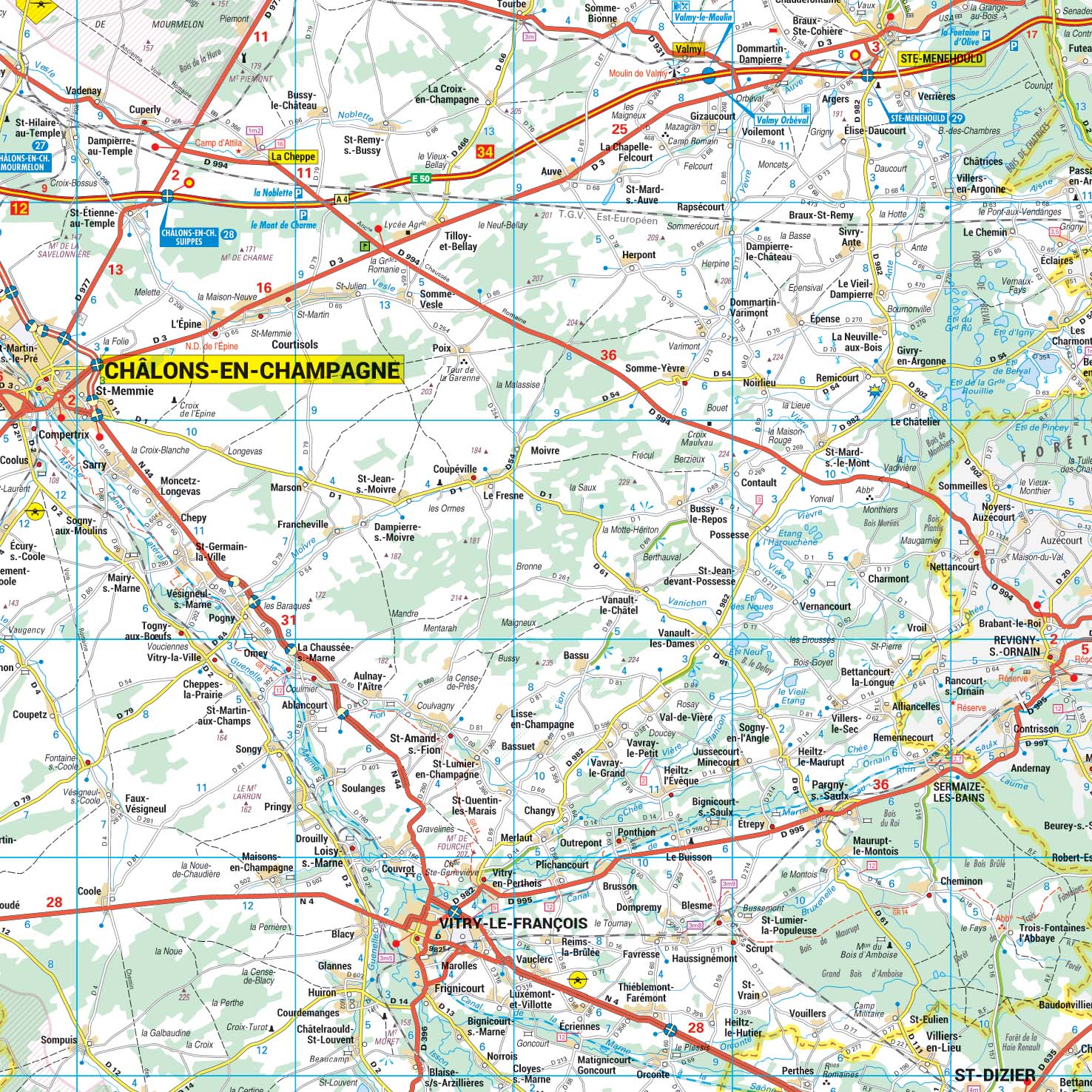 Champagne-Ardenne_detail Poster de la carte routière de la région Champagne-Ardennes