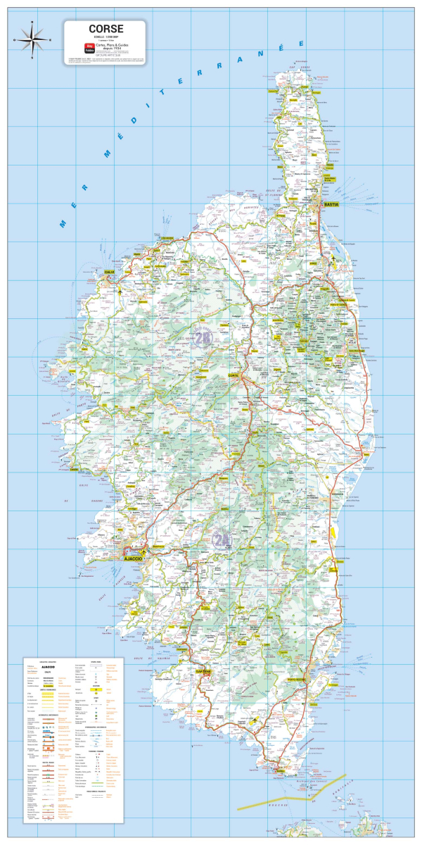 Poster de la carte routière de la région Corse