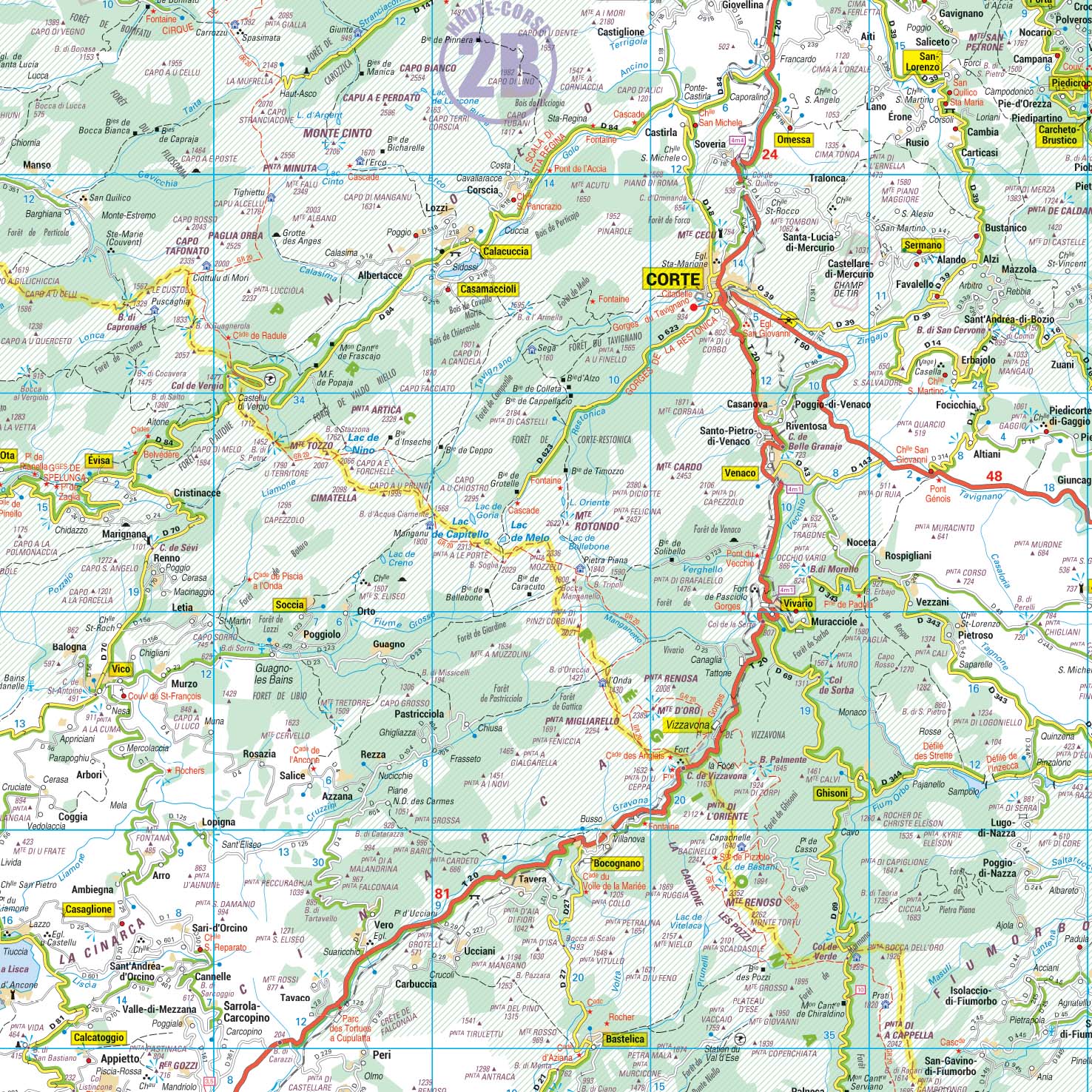 Corse_detail Poster de la carte routière de la région Corse