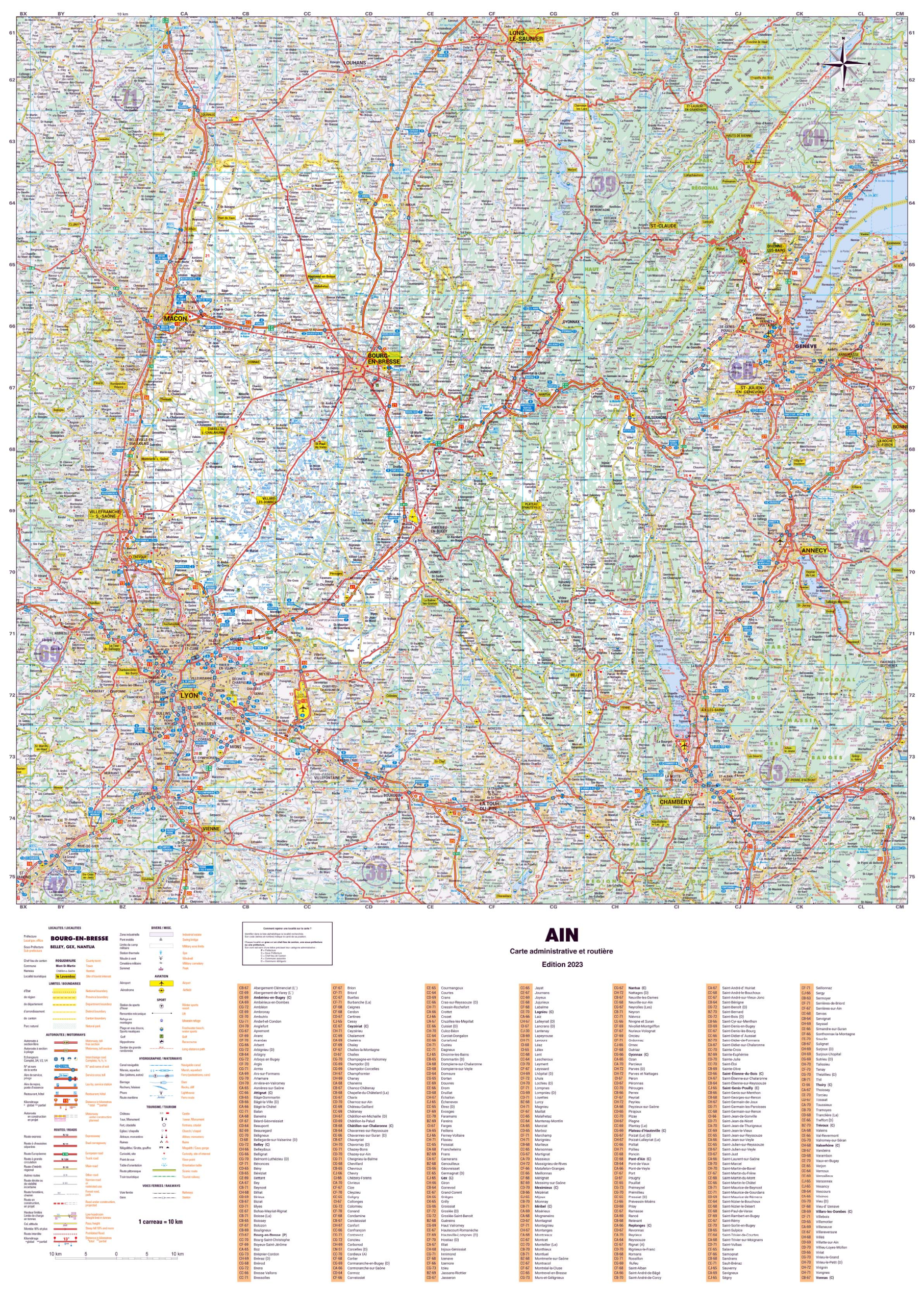 Dept_01 Poster de la carte routière du département de l'Ain