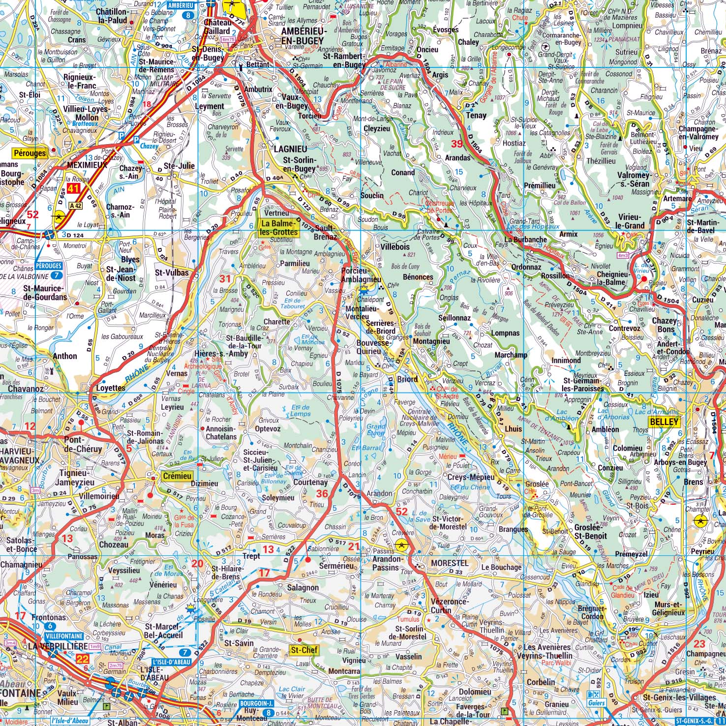 Dept_01_detail Poster de la carte routière du département de l'Ain