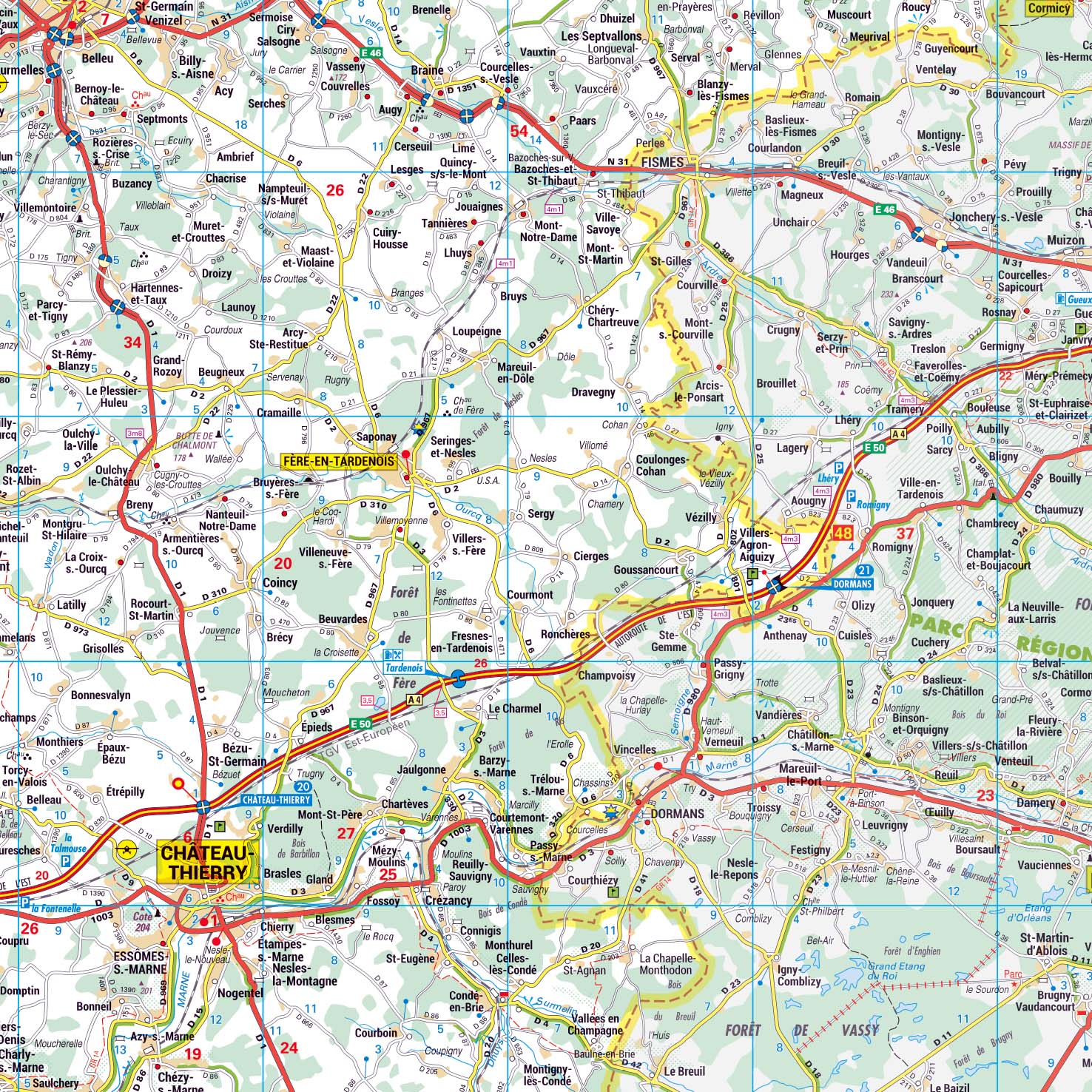 Dept_02_detail Poster de la carte routière du département de l'Aisne
