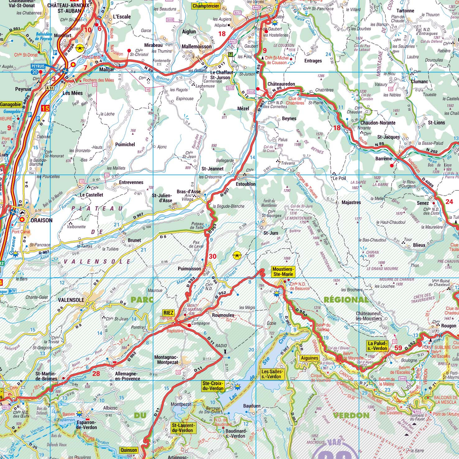 Dept_04_detail Poster de la carte routière du département des Alpes de Haute-Provence