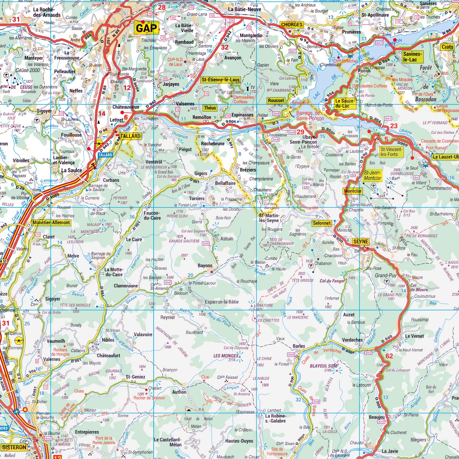 Poster de la carte routière du département des Hautes-Alpes